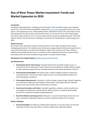 Run of River Power Market