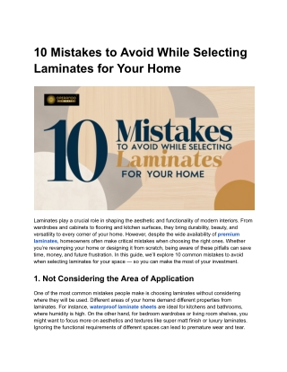 10 Mistakes to Avoid While Selecting Laminates for Your Home