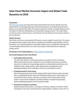 Solar Panel Market Economic Impact and Global Trade Dynamics to 2033