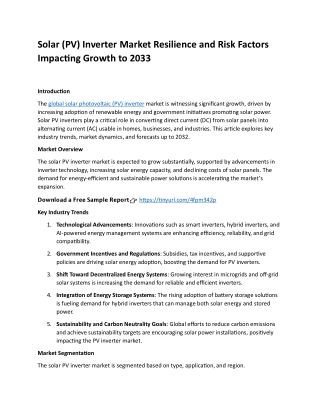 Solar (PV) Inverter Market Resilience and Risk Factors Impacting Growth to 2033