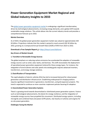 Power Generation Equipment Market Regional and Global Industry Insights to 2033