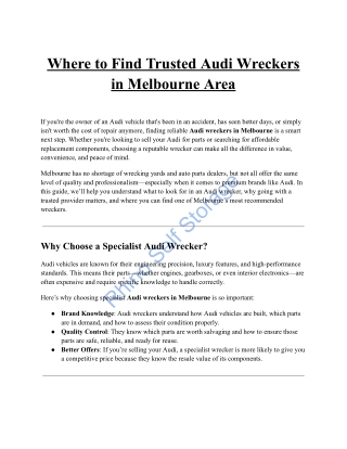 Where to Find Trusted Audi Wreckers in Melbourne Area