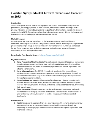 Cocktail Syrups Market Growth Trends and Forecast to 2033