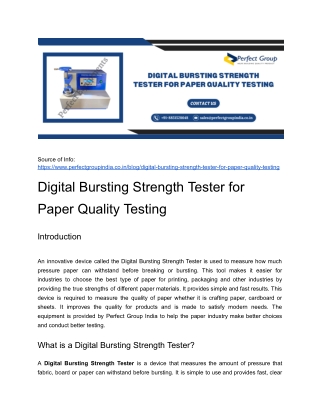 Digital Bursting Strength Tester for Paper Quality Testing
