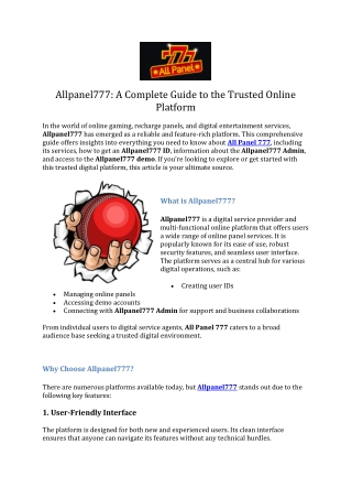 Allpanel777- A Complete Guide to the Trusted Online Platform
