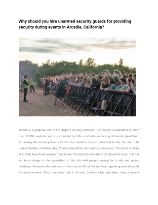 Why should you hire unarmed security guards for providing security during events in Arcadia, California