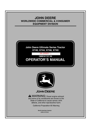 John Deere X740 Ultimate Series Tractor Operator’s Manual Instant Download (PIN050001-) (Publication No.OMM161727)