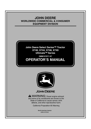 John Deere X744 Ultimate™ Series Tractors Operator’s Manual Instant Download (PIN030001-) (Publication No.OMM157071)