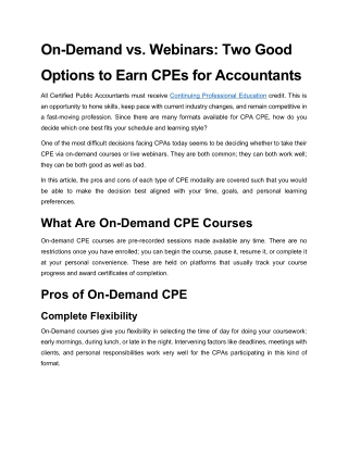 On-Demand vs. Live Webinars for CPA CPE – Pros & Cons