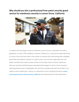 Why should you hire a professional from patrol security guard service for warehouse security in Lemon Grove, California