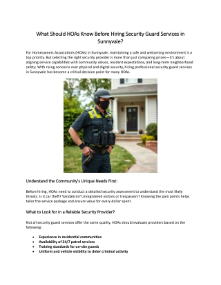 What Should HOAs Know Before Hiring Security Guard Services in Sunnyvale?