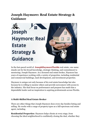 Joseph Haymore  Expert Real Estate Strategy & Insights