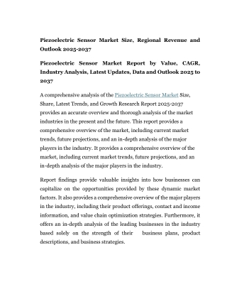 Piezoelectric Sensor Market Size, Regional Revenue and Outlook 2025-2037