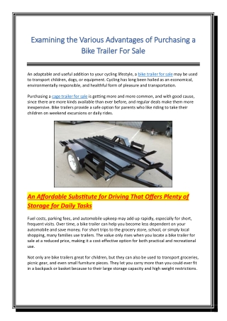 Examining the Various Advantages of Purchasing a Bike Trailer For Sale