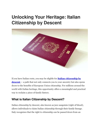 Unlock Italian Citizenship by Descent Easily