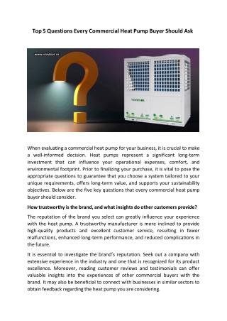 Top 5 Questions Every Commercial Heat Pump Buyer Should Ask