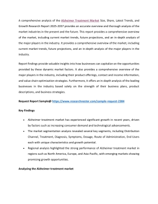 Alzheimer Treatment Market Size, Regional Status and Outlook 2025-2037