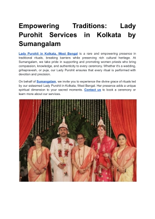 Empowering Traditions_ Lady Purohit Services in Kolkata by Sumangalam