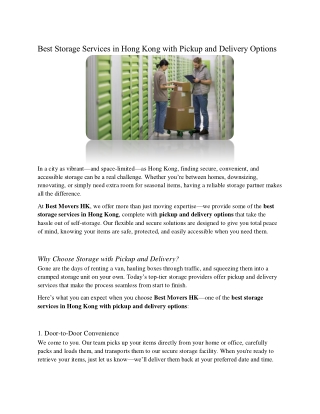 Best Storage Services in Hong Kong with Pickup and Delivery Options