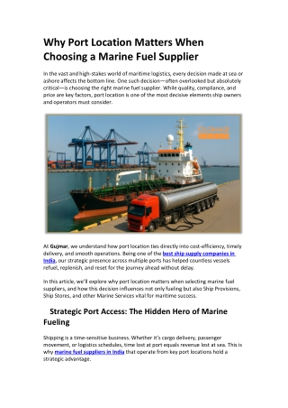 Why Port Location Matters When Choosing a Marine Fuel Supplier
