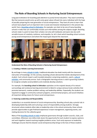 The Role of Boarding Schools in Nurturing Social Entrepreneurs