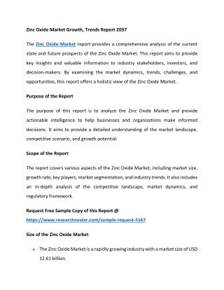 Zinc Oxide Market Growth, Trends Report 2037