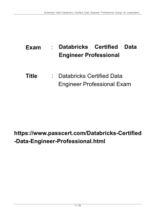 Databricks Certified Data Engineer Professional Dumps PDF 2025