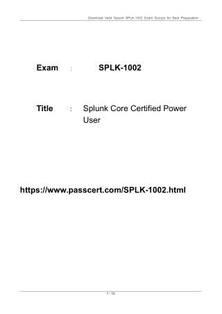 Splunk Core Certified Power User SPLK-1002 Dumps PDF 2025