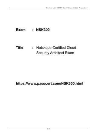 NSK300 Netskope Certified Cloud Security Architect Dumps