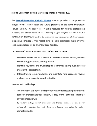 Second-Generation Biofuels Market Top Trends & Analysis 2037