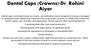 Dental Caps (Crowns)-Dr  Rohini Aiyer