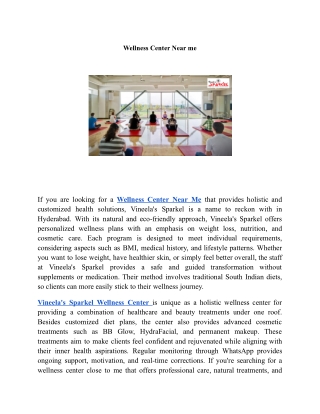 Wellness Center Near me | Vineela’s Sparkel Wellness Center
