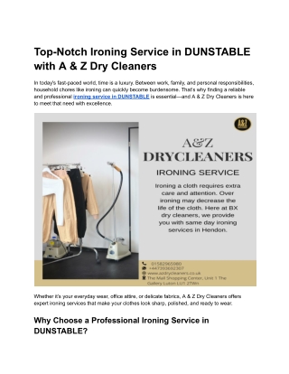 Ironing Service in DUNSTABLE- A & Z Dry Cleaners