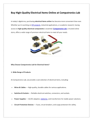 Buy High Quality Electrical Items Online at Computronics Lab