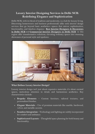 Luxury Interior Designing Services in Delhi NCR Redefining Elegance and Sophistication