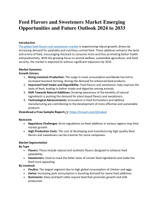 Feed Flavors and Sweeteners Market Emerging Opportunities and Future Outlook 202