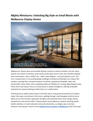 Mighty Miniatures_ Unlocking Big Style on Small Blocks with Melbourne Display Homes