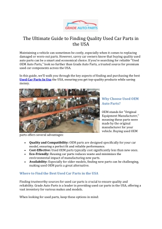 The Ultimate Guide to Finding Quality Used Car Parts in the USA