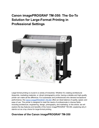 Canon imagePROGRAF TM-350: High-Quality Large Format Printing