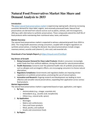 Natural Food Preservatives Market Size Share and Demand Analysis to 2033