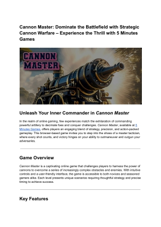 Cannon Master_ Dominate the Battlefield with Strategic Cannon Warfare – Experience the Thrill with 5 Minutes Games