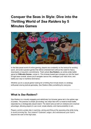 Conquer the Seas in Style_ Dive into the Thrilling World of Sea Raiders by 5 Minutes Games