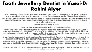Tooth Jewellery Dentist in Vasai-Dr.  Rohini Aiyer