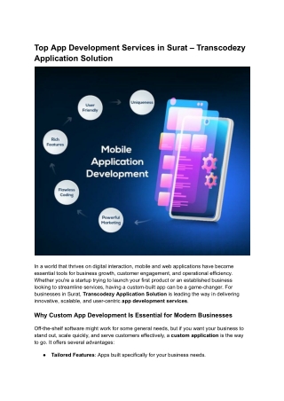 Top App Development Services in Surat – Transcodezy Application Solution