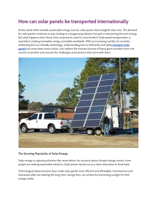 How can solar panels be transported internationally