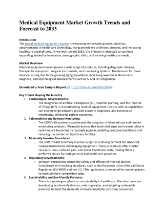 Medical Equipment Market Growth Trends and Forecast to 2033
