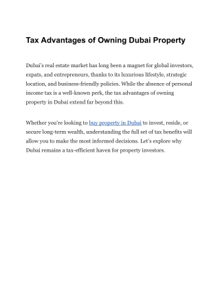 Tax Advantages of Owning Dubai Property
