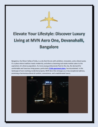 Elevate Your Lifestyle Discover Luxury Living at MVN Aero One, Devanahalli, Bangalore