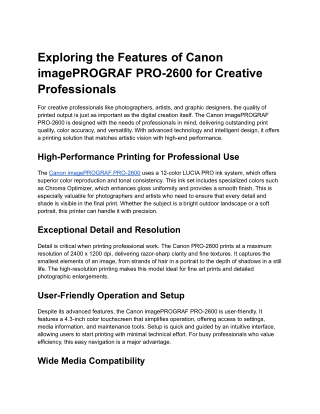 Unlock Artistic Brilliance with the Canon imagePROGRAF PRO-2600