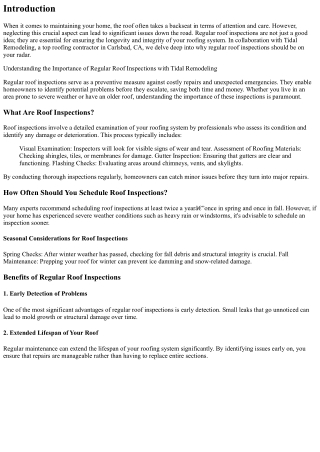 Understanding the Importance of Regular Roof Inspections with Tidal Remodeling